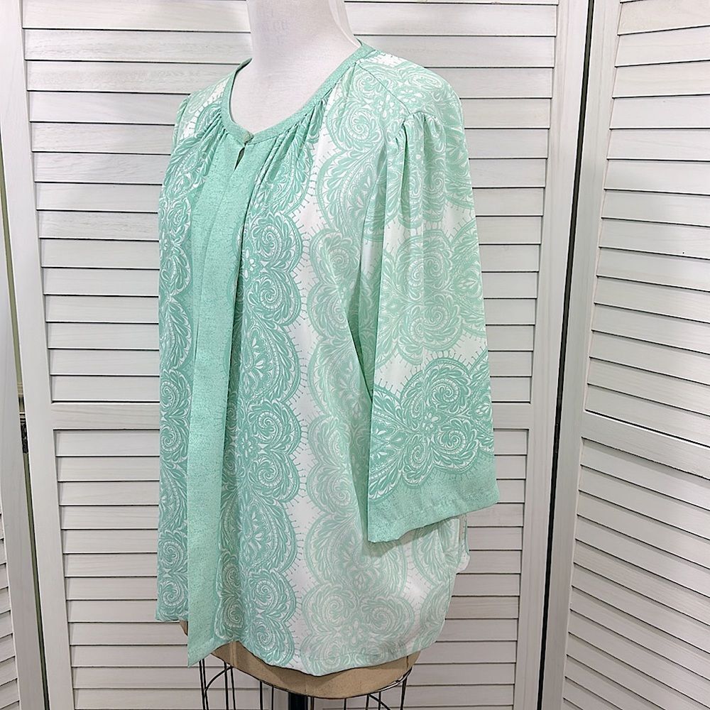 Bob Mackie 2X Cardigan Green Wearable Art LIKE NEW - Picture 6 of 11
